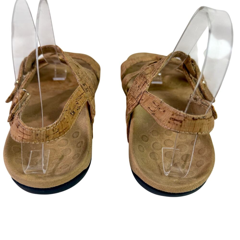 Vionic Women's 8 Cork Print Leather Tan Gold Comfort Strappy Paros Sandals - Picture 6 of 10